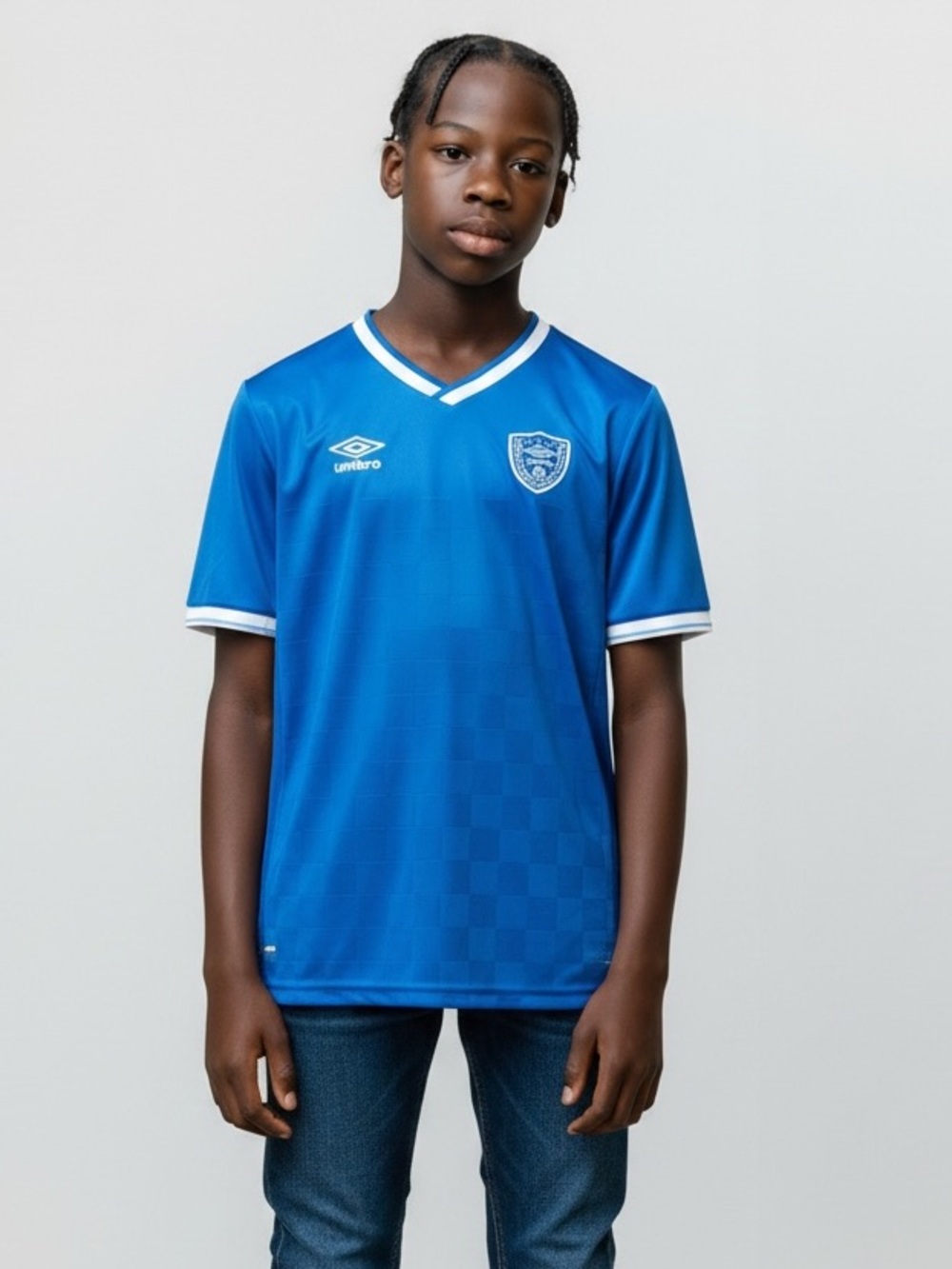 Umbro Kids Soccer Jersey Blue checkers Athletic Shirt Youth 6/7 Performance Top